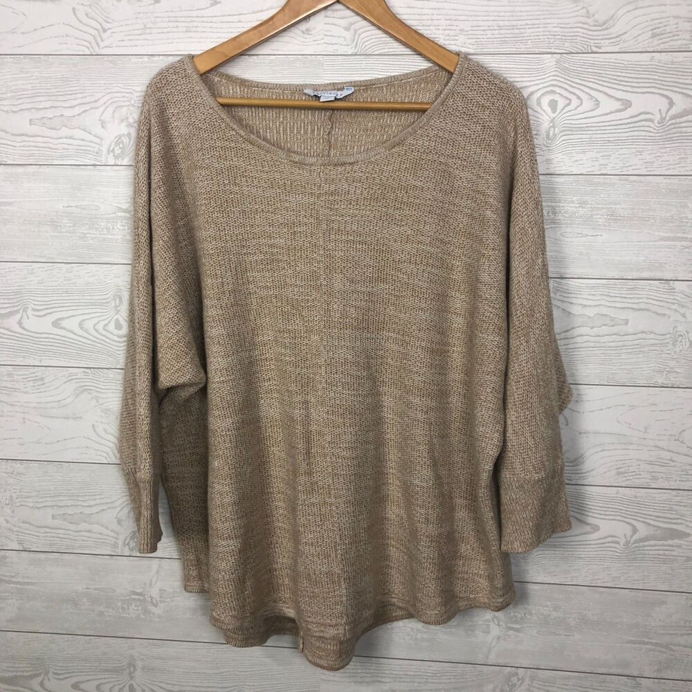 Boutique + Women's Size 2X Dolman Sleeve Pullover Sweater Scoop Neck Tan